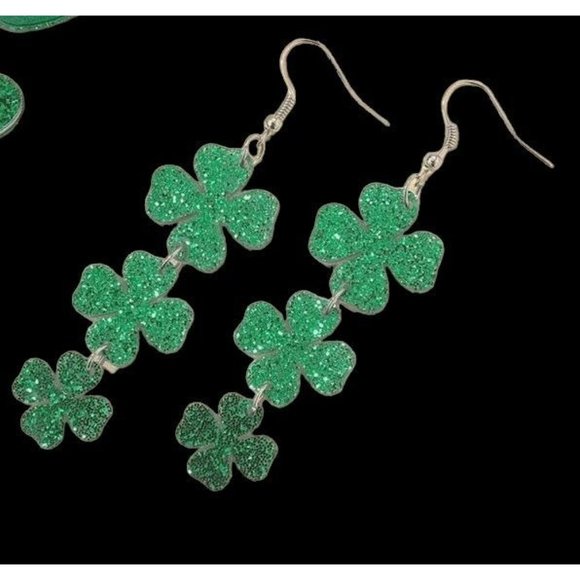 Four Leaf Clover Earrings Green Dangle Hooks New Love St Patrick's Day P… - Picture 7 of 7